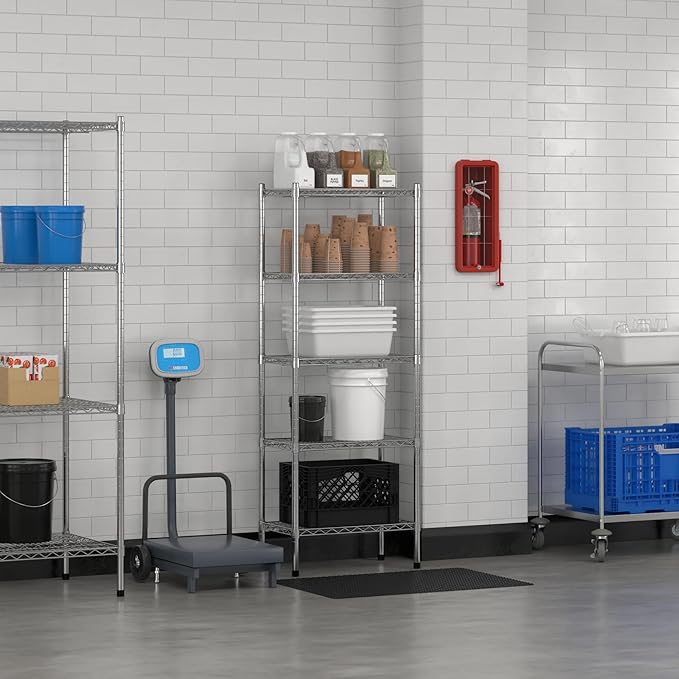 Commercial NSF Listed Chrome Stationary Wire Shelving Kit 14" x 24" x 64", with 5 Shelves Perfect for Warehouse, Walk-in Refrigerator, Freezer, Grocery Store, Restaurant, Dishroom