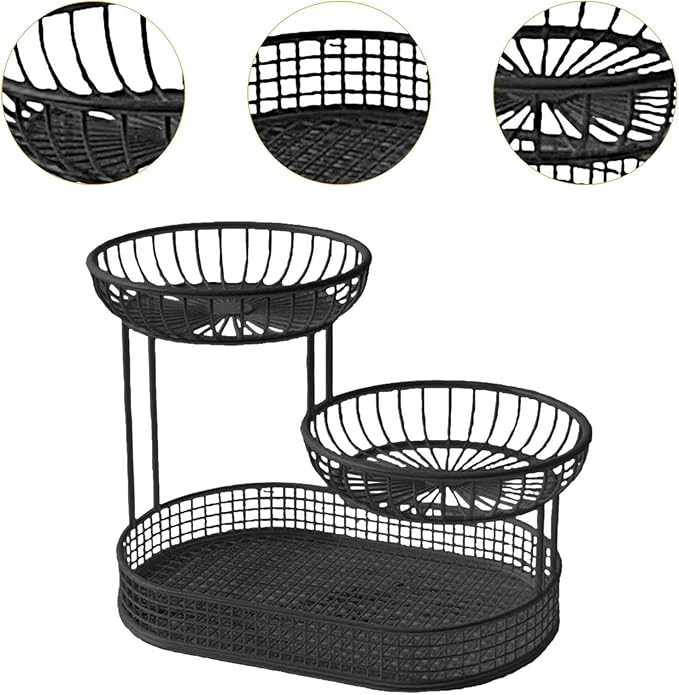 3 Layer Fruit Basket Fruit Holder Space Saver Serving Stand Metal Wire Storage Basket Bread Basket Vegetable Rack for Holdiay, black