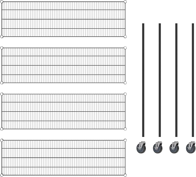 Commercial NSF Listed Black Epoxy Mobile Wire Shelving Kit 18" x 60" x 60", with 4 Shelves Perfect for Warehouse, Walk-in Refrigerator, Freezer, Grocery Store, Restaurant, Dishroom