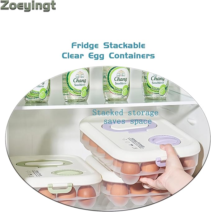 Zoeyingt Egg Organizers for Refrigerator with Lids and Handle Home Kitchen Essentials Fridge Stackable Countertop Portable Clear Egg Containers Reusable and Storage for Keep Fresh -Pack of 2-