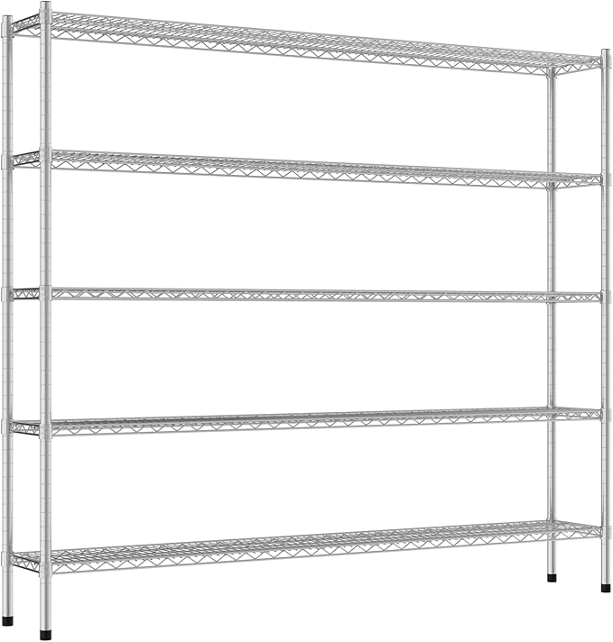 Commercial NSF Listed Chrome Stationary Wire Shelving Kit 12" x 72" x 64", with 5 Shelves Perfect for Warehouse, Walk-in Refrigerator, Freezer, Grocery Store, Restaurant, Dishroom