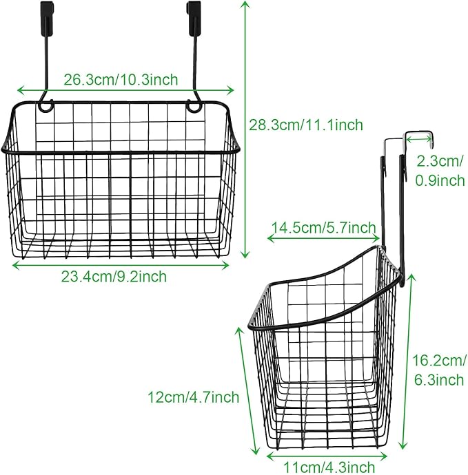4PCS Over the Cabinet Basket, Over Cabinet Door Organizer, Grid Storage Baskets with Hooks, Metal Hanging Basket Kitchen Storage Organizer Holder for Pantry, Bathroom, Black, 11x9.2x4.3’’