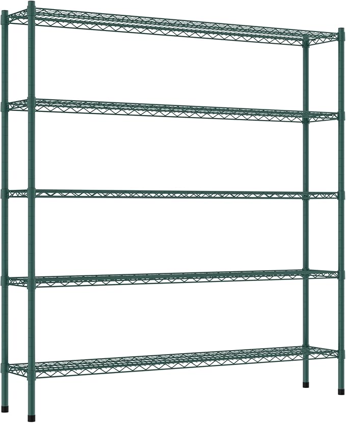 Commercial NSF Listed Green Epoxy Stationary Wire Shelving Kit 12" x 60" x 64", with 5 Shelves Perfect for Warehouse, Walk-in Refrigerator, Freezer, Grocery Store, Restaurant, Dishroom