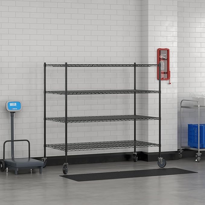 Commercial NSF Listed Black Epoxy Mobile Wire Shelving Kit 30" x 60" x 60", with 4 Shelves Perfect for Warehouse, Walk-in Refrigerator, Freezer, Grocery Store, Restaurant, Dishroom