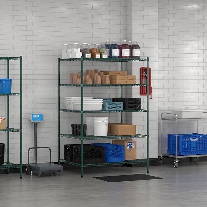 Commercial NSF Listed Green Epoxy Stationary Wire Shelving Kit 36" x 48" x 74", with 5 Shelves Perfect for Warehouse, Walk-in Refrigerator, Freezer, Grocery Store, Restaurant, Dishroom