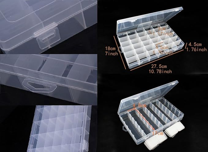 Kamay's Large Transparent Thick Hard 36 Grids Adjustable Compartment Slot Plastic Craft Storage Box Organizer For Toy Desktop Jewelry Accessory Drawer Or Kitchen Removable Dividers Container