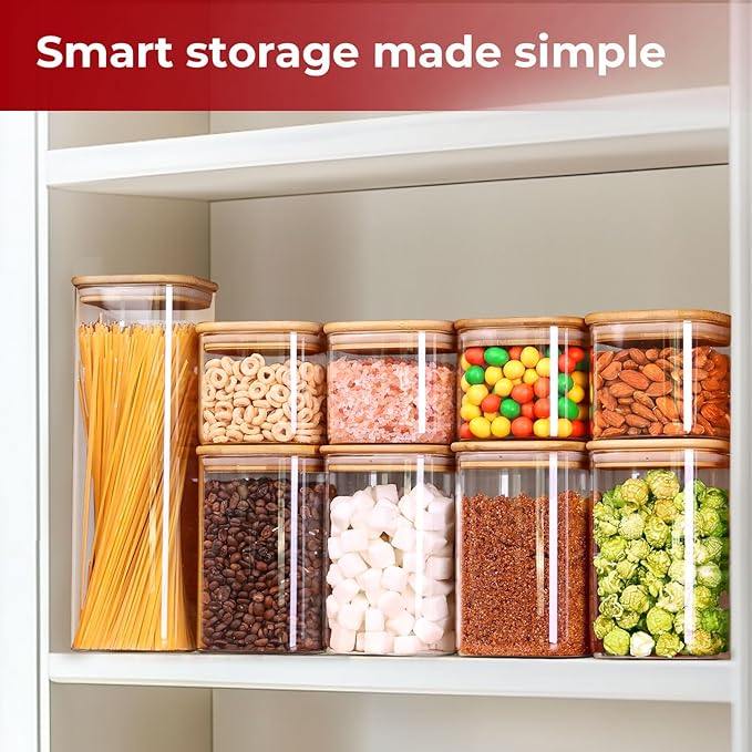 Glass Storage Containers Jar Set, Glass Jar with Lid, Pantry Organizers for Cookie Candy Tea Coffee Bean (4 pack 1qt)