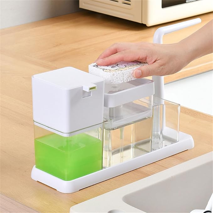 Press Styles Soap Dispenser Shelf Bathroom Counter Organizers Includes Detachable Storage Tray for Toothbrush Bathroom Soap Dispenser with Storage Tray