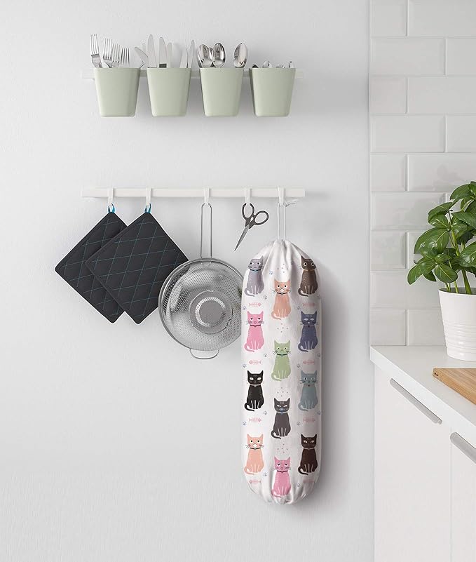 Cat Grocery Bag Storage Holder,Grocery Shopping Bags Carrier,Plastic Bags Organizer for Kitchen,Cute Cat Home Kitchen Decor Gifts for Women 23"x9"