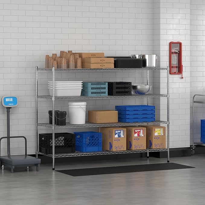 Commercial NSF Listed Chrome Stationary Wire Shelving Kit 24" x 72" x 54", with 4 Shelves Perfect for Warehouse, Walk-in Refrigerator, Freezer, Grocery Store, Restaurant, Dishroom
