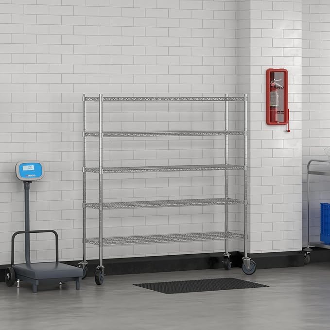 Commercial NSF Listed Chrome Mobile Wire Shelving Kit 14" x 54" x 60", with 5 Shelves Perfect for Warehouse, Walk-in Refrigerator, Freezer, Grocery Store, Restaurant, Dishroom