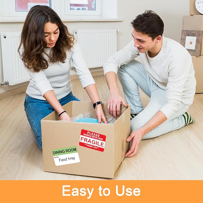 Labelebal 600 Writable Stickers 2” x 3” Each,20 Designs Pre-Printed Color-Coded Home Moving Packing Box Labels with Fragile, Extra, Heavy Labels