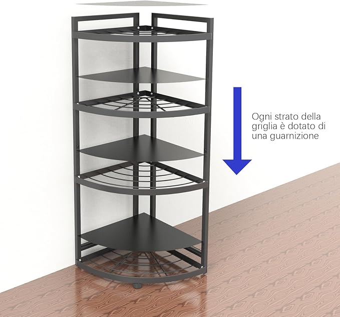 HUIJIN 4 Tier 90°Corner Shelf for Kitchen - Space-Saving Spice Rack, Pot & Pan Organizer, Under Sink Storage - Sturdy Iron Tiered Shelves [RA10 H80/W30CM]