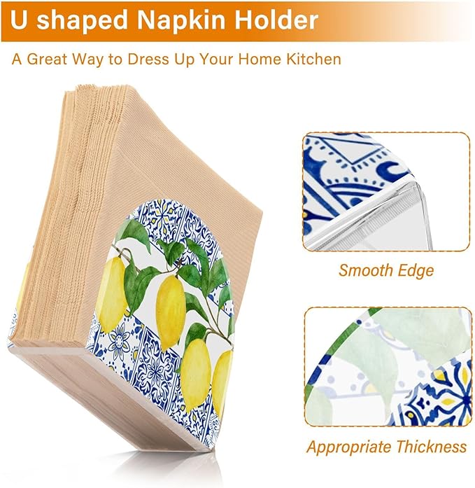Lemon Blue Tiles Napkin Holder for Table Paper Napkins Holder Acrylic Tissue Dispenser Kitchen Dining Room Bathroom Party Car Decor