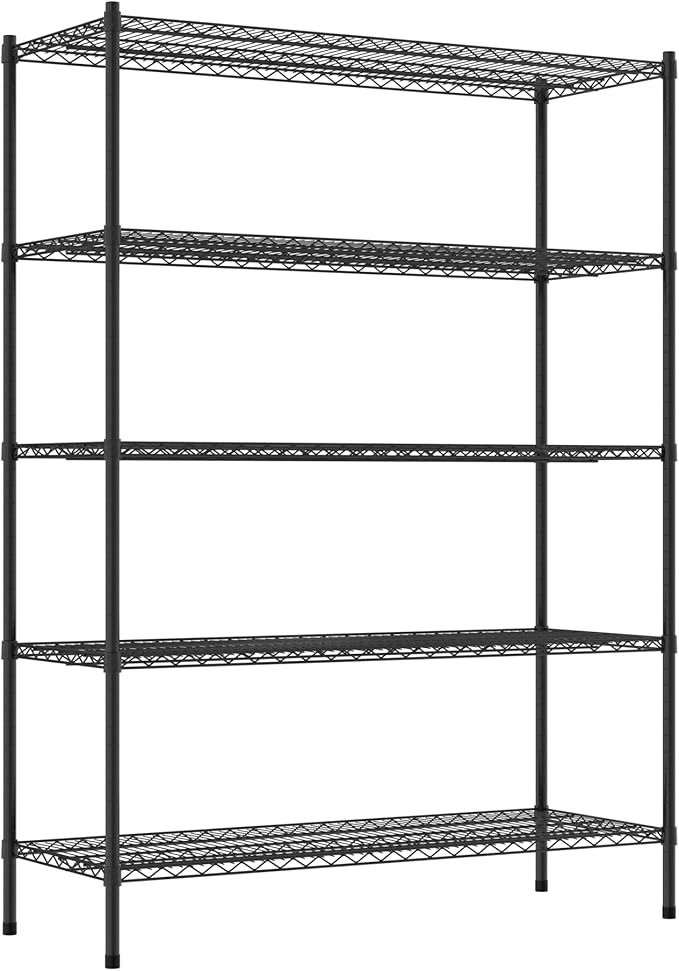 Commercial NSF Listed Black Epoxy Stationary Wire Shelving Kit 21" x 54" x 74", with 5 Shelves Perfect for Warehouse, Walk-in Refrigerator, Freezer, Grocery Store, Restaurant, Dishroom