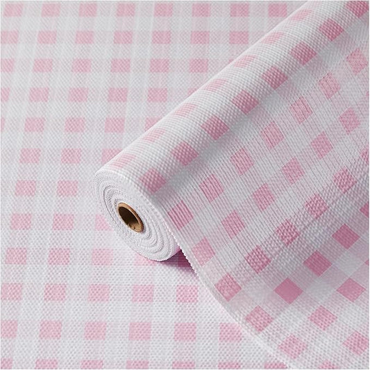 ALIUNI Drawer and Shelf Liner, Non-Slip Kitchen Cabinet Liners Non-Adhesive Thick Strong Grip Waterproof Washable Mats Protect Dresser Shelves Cupboard Bathroom Cabinets, Pink Plaid, 12 in X 10 FT