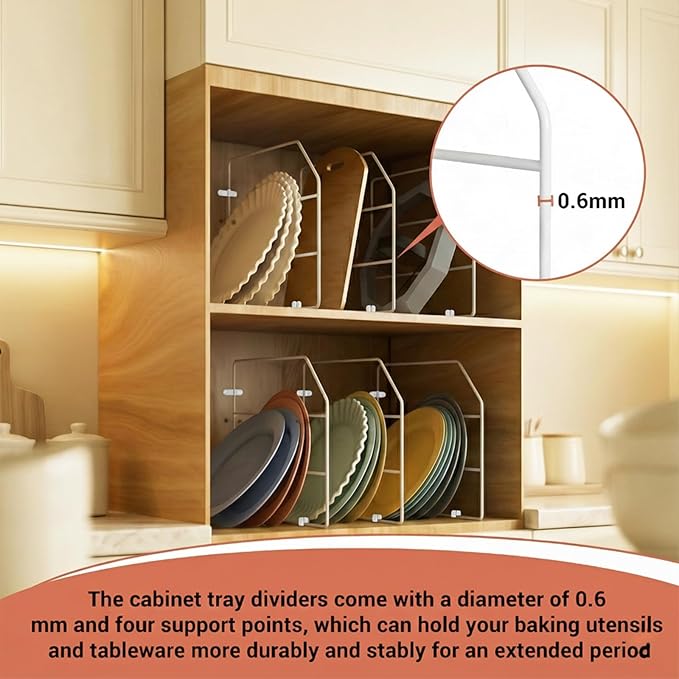 Baking Sheet Organizer Set of 6, 17"x13" Vertical Tray Dividers for Kitchen Cabinets, White Metal Cabinet Divider, Metal Wire Storage for Pans, Baking Trays and Cookware