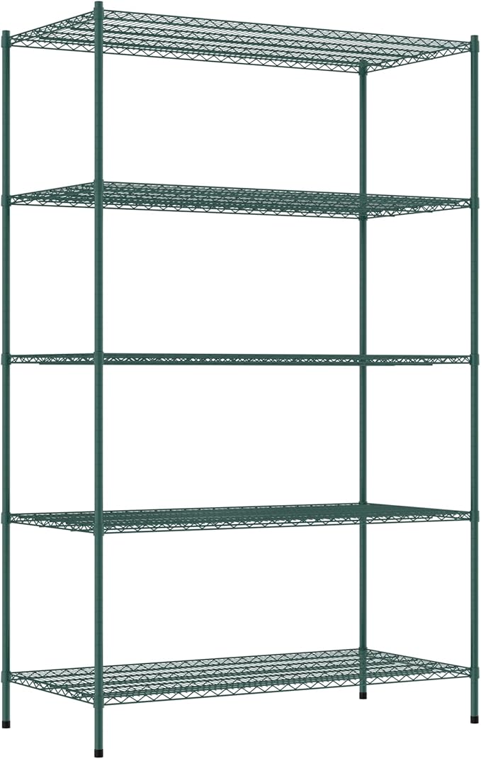 Commercial NSF Listed Green Epoxy Stationary Wire Shelving Kit 30" x 60" x 96", with 5 Shelves Perfect for Warehouse, Walk-in Refrigerator, Freezer, Grocery Store, Restaurant, Dishroom