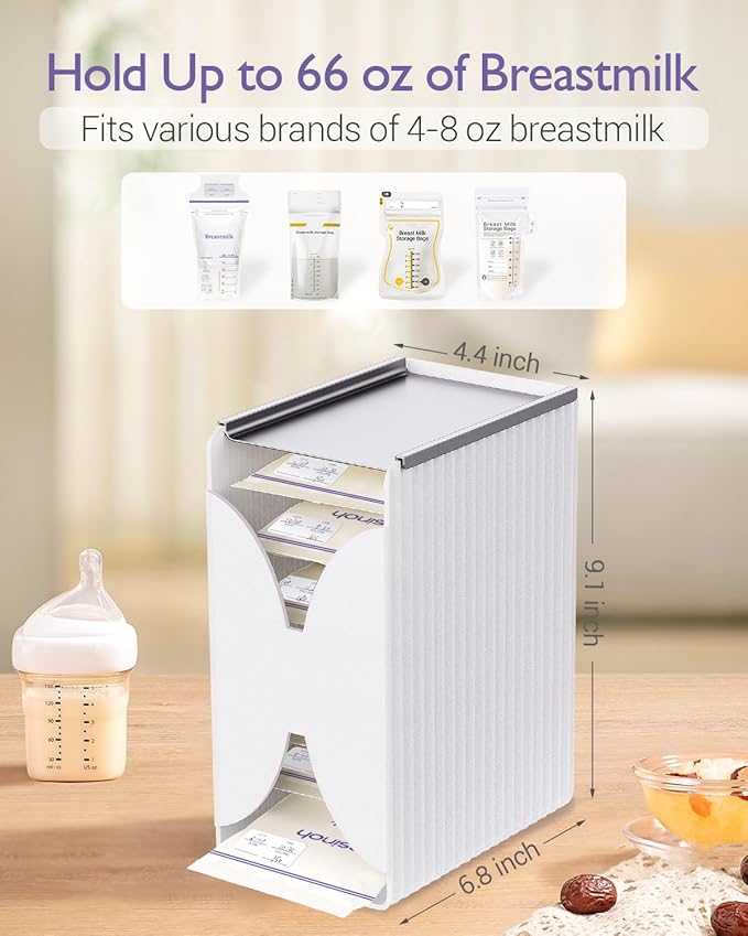 Freeze Organizer and Tower for Breastmilk Storage Bags, First-in First-Out Container Storing System with Quick-Freeze Tray to Freezing Breastmilk, Reusable and Breastfeeding Essentials