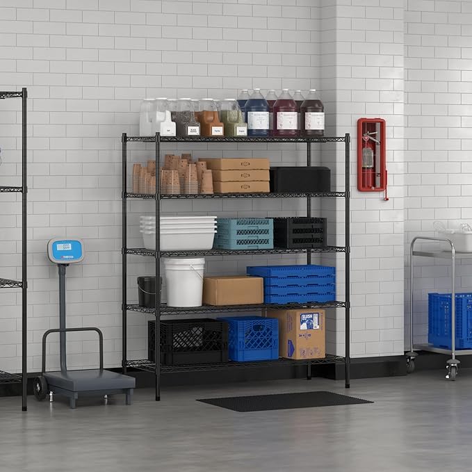 Commercial NSF Listed Black Epoxy Stationary Wire Shelving Kit 21" x 54" x 64", with 5 Shelves Perfect for Warehouse, Walk-in Refrigerator, Freezer, Grocery Store, Restaurant, Dishroom