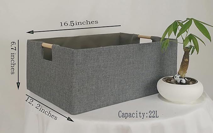 Storage Bin for Shelves Rectangle Closet Baskets Foldable Box with Handles Gray Shelf Baskets Toy Boxes for Home Office Car Dormroom