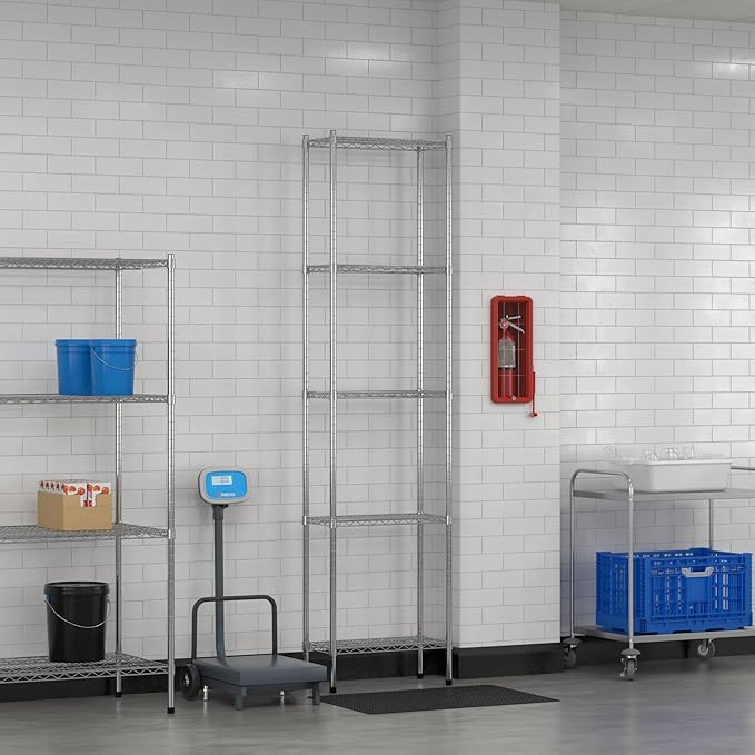 Commercial NSF Listed Chrome Stationary Wire Shelving Kit 12" x 24" x 96", with 5 Shelves Perfect for Warehouse, Walk-in Refrigerator, Freezer, Grocery Store, Restaurant, Dishroom
