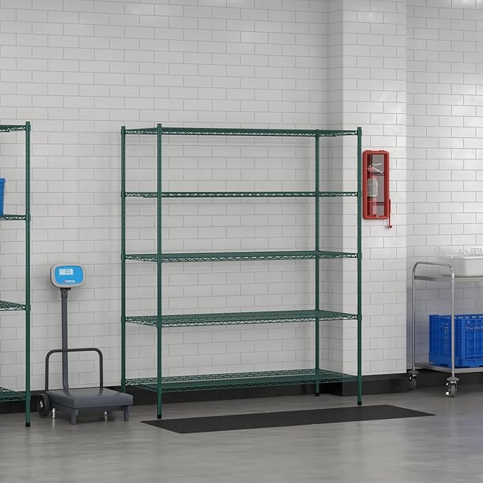 Commercial NSF Listed Green Epoxy Stationary Wire Shelving Kit 24" x 60" x 74", with 5 Shelves Perfect for Warehouse, Walk-in Refrigerator, Freezer, Grocery Store, Restaurant, Dishroom