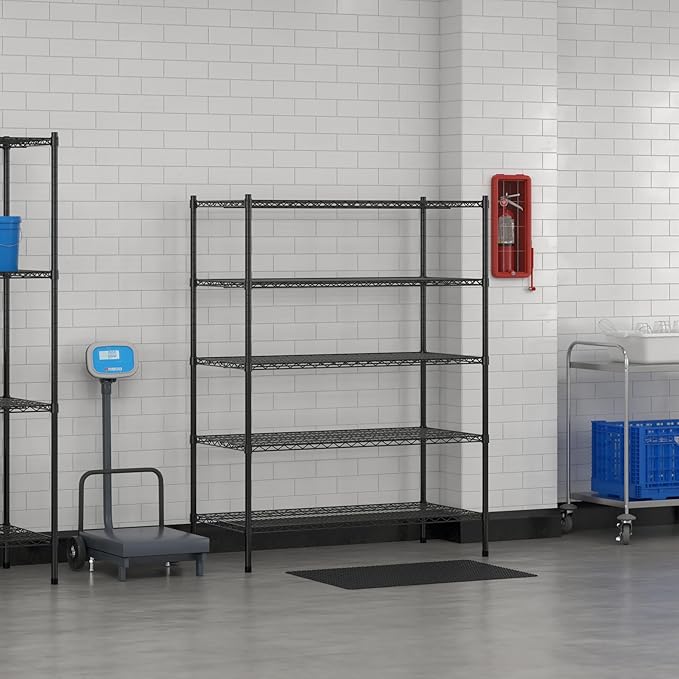 Commercial NSF Listed Black Epoxy Stationary Wire Shelving Kit 24" x 48" x 64", with 5 Shelves Perfect for Warehouse, Walk-in Refrigerator, Freezer, Grocery Store, Restaurant, Dishroom