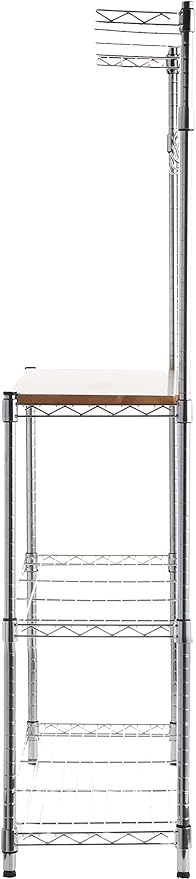 Amazon Basics 3 Tier Kitchen Bakers Rack with Storage, Removeable Top, Wood/Chrome, 14" D x 35.83" W x 63.31" H