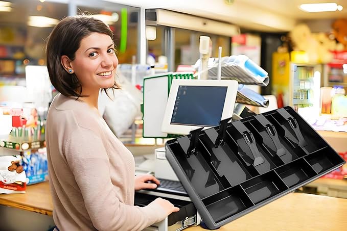 Cash Register Drawer Insert Tray with for Money Storage, Banks Supermarkets Stores,Black (5 Bill & 4 Coin)