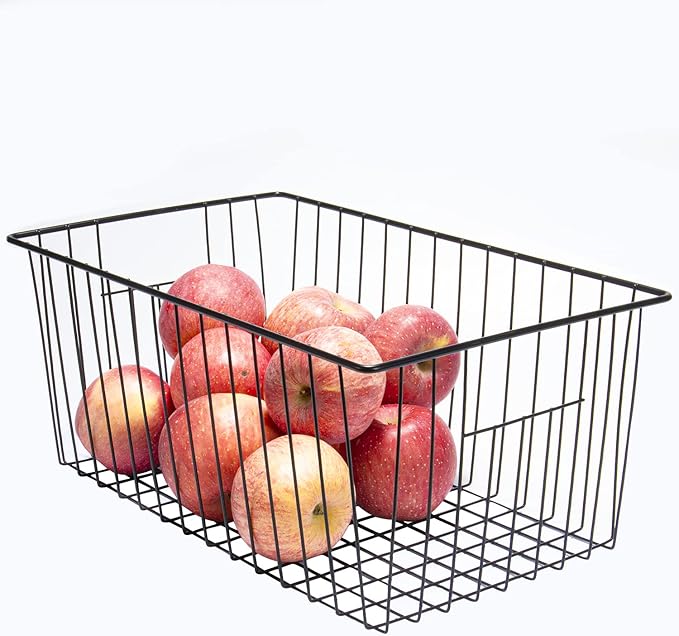 16inch Upright Freezer Organizer Baskets for 13-14,16-21 cu.ft Standup Freezer, Settle freezer chaos and reduce food waste effectively, Durable, Fully Use Space, Improve Air Circulate, Black, Pack 3
