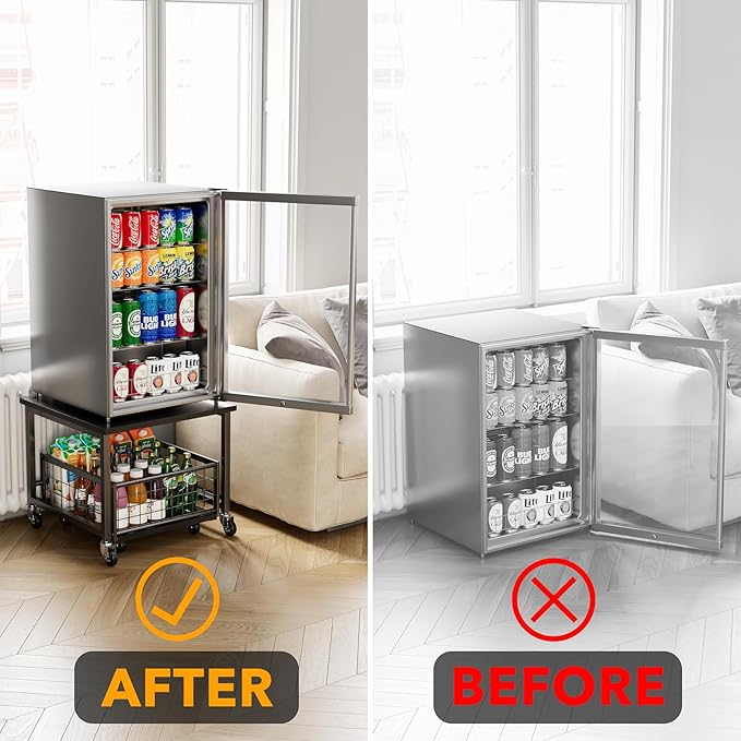 SpaceAid Mini Fridge Stand with Storage, 19.7" W x 19.7" D Heavy Duty Mobile Refrigerator Shelf Stand Table with Wheels, Fridge Cart Organizer with Drawer Basket for Home Dorm Office (Black)
