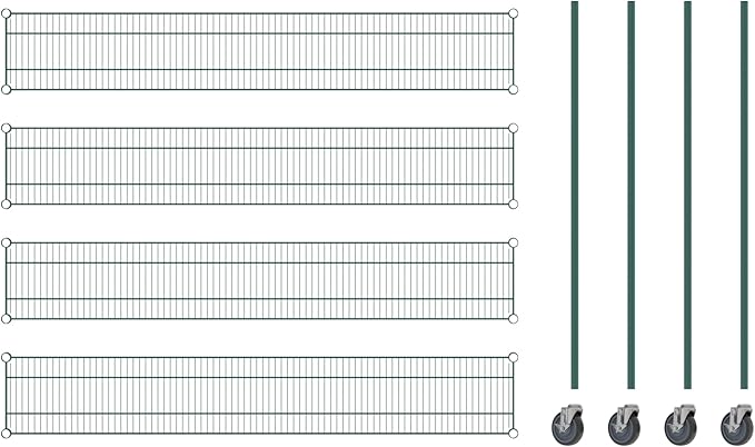 Commercial NSF Listed Green Epoxy Mobile Wire Shelving Kit 12" x 72" x 60", with 4 Shelves Perfect for Warehouse, Walk-in Refrigerator, Freezer, Grocery Store, Restaurant, Dishroom