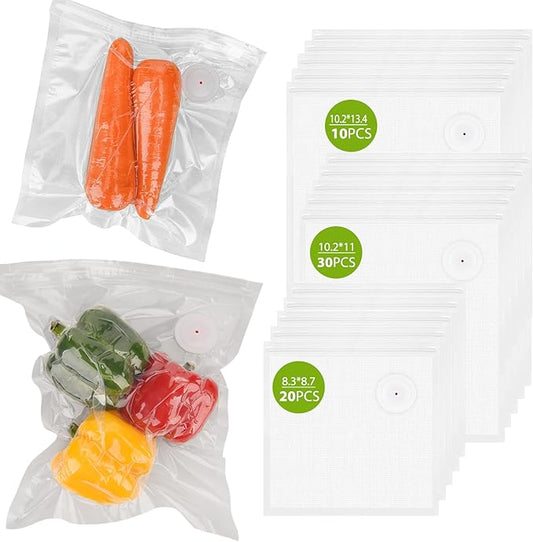 60PCS ATOSUN Vacuum Sealer Bags for Food, upgraded Air Valve, BPA -Free Vacuum Sealing Food Storage Bags, Reusable Sous Vide Vacuum Zipper Bags (10 large+30 middle+20 small size)