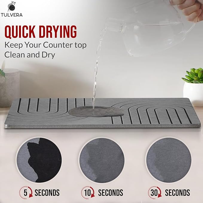Stone Dish Drying Mat for Kitchen Counter – Diatomaceous Earth Drying Mat | Fast-Absorbing, Minimalist Design, Durable Diatomite | Non-Slip, Heat Resistant, Easy-to-Clean | 16"x12" | USA Brand