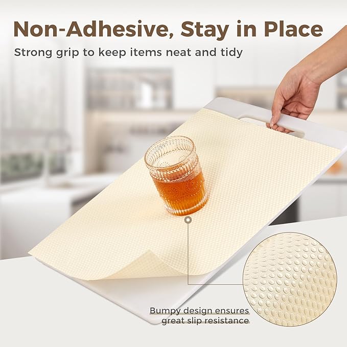 ALIUNI 100% EVA Shelf Liner for Kitchen Cabinet, 12" x 240" Drawer Liners Non Adhesive Non Slip Waterproof Plastic Paper, Dresser Pantry Bathroom Refrigerator Protector, Cream
