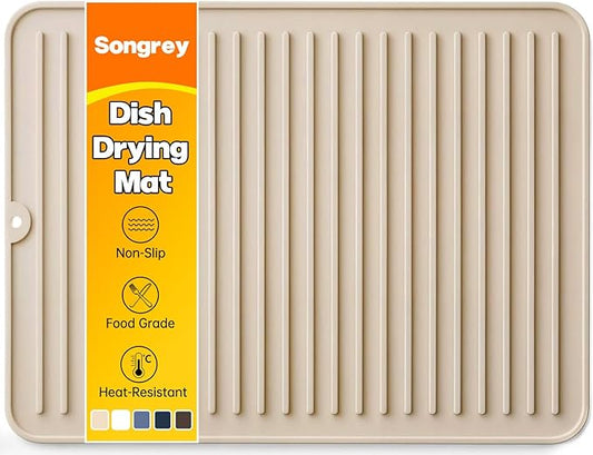 Songrey 16" x 12" Silicone Dish Drying Mat, Kitchen Counter Drying Pad for Sink Dishes or Under Rack, Multi-Use as Heat Resistant Trivet, Coffee Bar Mat
