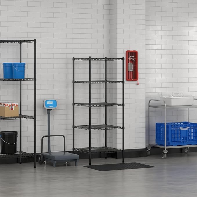 Commercial NSF Listed Black Epoxy Stationary Wire Shelving Kit 24" x 24" x 64", with 5 Shelves Perfect for Warehouse, Walk-in Refrigerator, Freezer, Grocery Store, Restaurant, Dishroom