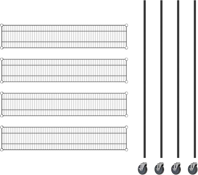 Commercial NSF Listed Black Epoxy Mobile Wire Shelving Kit 12" x 60" x 80", with 4 Shelves Perfect for Warehouse, Walk-in Refrigerator, Freezer, Grocery Store, Restaurant, Dishroom