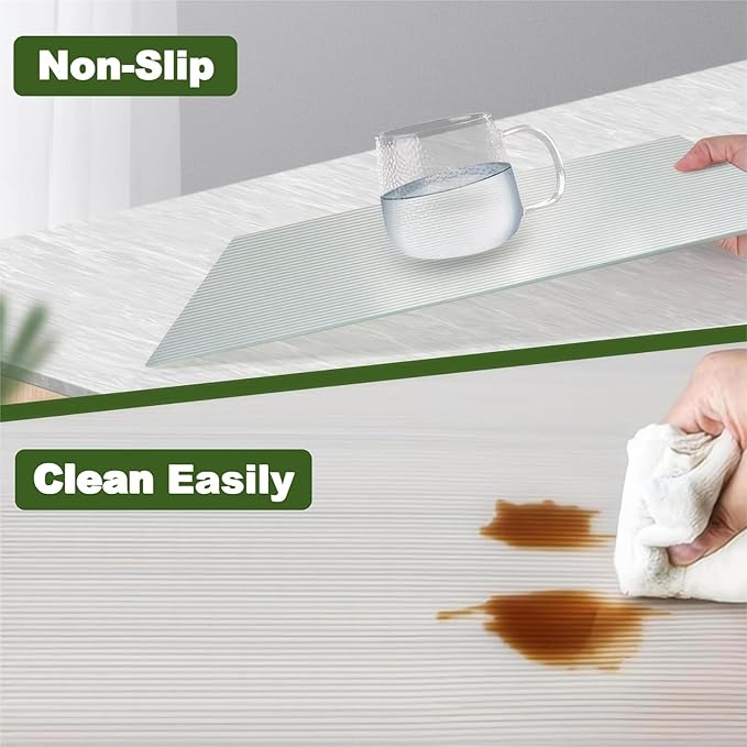 Non Adhesive Drawers Shelf Liner, 16 Inch x 24 FT Non-Slip Cabinet Liner, Washable Oil-Proof for Kitchen Cabinet, Shelves, Refrigerator, Storage, Desks (Transparent, 16" W x 240" L x 2 Rolls)