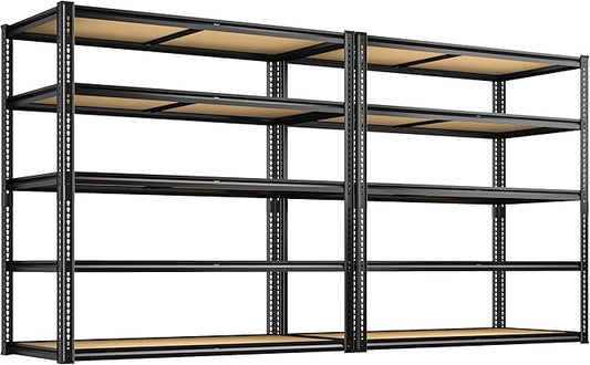 2300LBS Storage Shelves Heavy Duty 5 Tier Garage Storage Shelving, Adjustable Metal Shelving Unit Utility Rack Shelf for Warehouse, Pantry, Closet, 72" H x 40" W x 20" D, Black,2PCS