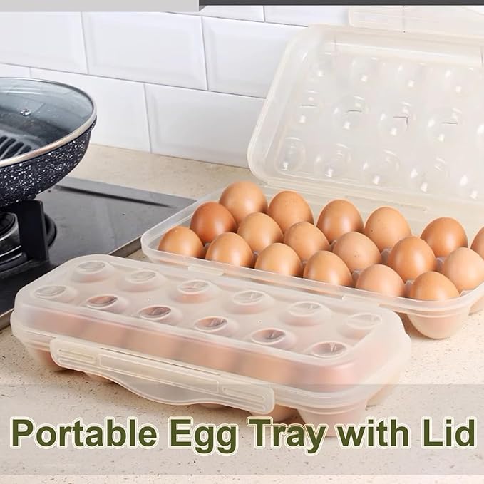 18 Grid Egg Container, 2 Packs Egg Holder Plastic Egg Storage Box Egg Organizer for Fridge Portable Egg Tray with Lid for Refrigerator Camping Hiking Outdoor Activities (18 Counts-2 Packs)