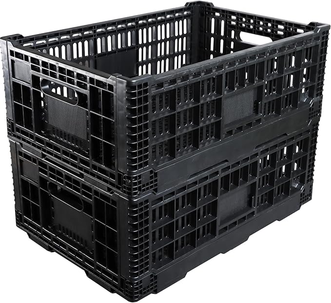Collapsible Storage Bin Containe，52 Liter Transferheavy duty Black plastic storage box,milk crates heavy duty Transit storage (2)