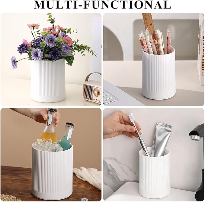 HOMQUEN 360° Rotating Utensil Holder, 6.3''+4.7'' Plastic Kitchen Utensil Holder for Countertop, Large Cooking Utensil Crocks for Kitchen Decor, Utensil Organizer for Spatula, Set of 2 (White)