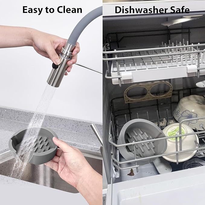 Sponge Holder for Scrub Daddy with Suction Cups and Drain Spout Kitchen Sink Caddy Organizer, Large Soap Dishes Accessories Rack, Dishwasher Safe - 5.3"x5.3", Grey