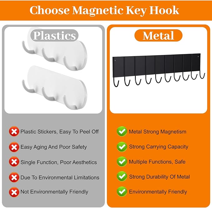 4 Pcs Magnetic Key Holder For Fridge With 10 Hooks, Magnetic Utensil Holder For Wall, Strong Magnet Keys Hanger Hooks Organizer, Magnent Key Rack For Kitchen Metal Door Garage Grill Tools Towel Purse