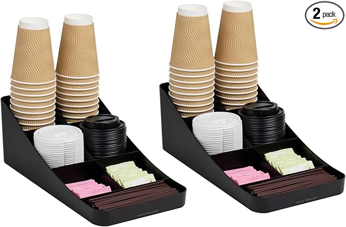 Mind Reader Cup and Condiment Station, Set of 2, Countertop Organizer, Coffee Bar, Kitchen, 7.25"L x 15.5"W x 5.25"H, Black