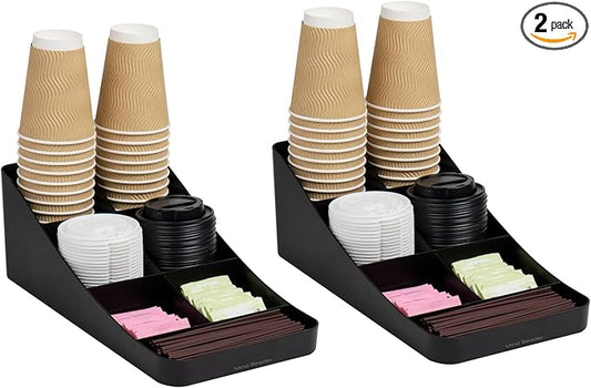 Mind Reader Cup and Condiment Station, Set of 2, Countertop Organizer, Coffee Bar, Kitchen, 7.25"L x 15.5"W x 5.25"H, Black