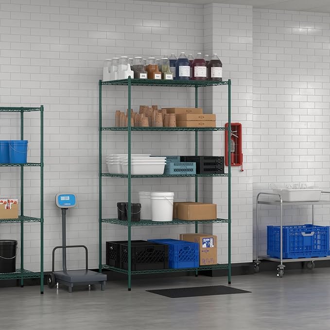 Commercial NSF Listed Green Epoxy Stationary Wire Shelving Kit 30" x 48" x 86", with 5 Shelves Perfect for Warehouse, Walk-in Refrigerator, Freezer, Grocery Store, Restaurant, Dishroom