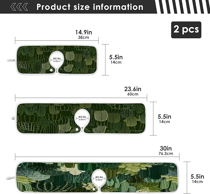 2 PCS Kitchen Sink Splash Guard 30 Inch Faucet Mat for Kitchen Sink Bathroom Sink Faucet Absorbing Drip Drain Mat Pad Microfiber Soft Washable Dark Green Cactus Plants